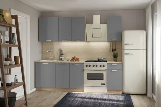 Кухонный гарнитур Hoff Лион 1,8 м, 180х210х60 см, цвет канадский дуб, серый